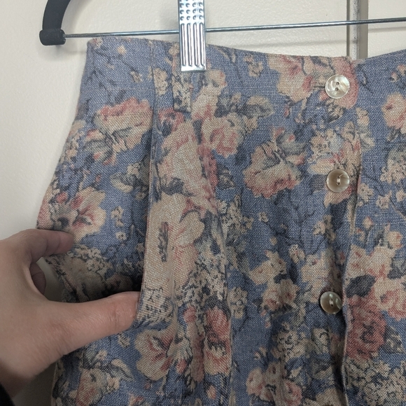 Orvis Vintage Linen Midi Button Down Floral Pastel Blue and Pink Skirt sz 6 - Picture 4 of 6